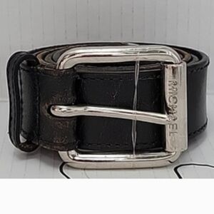 Michael Kors Black Leather Belt with Silver Buckle